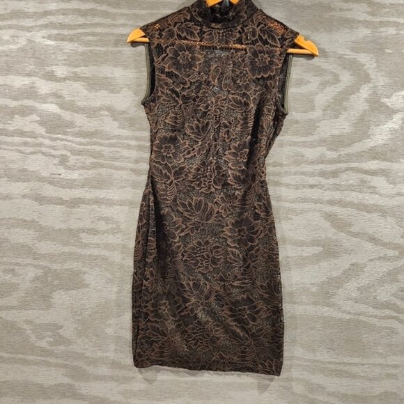 Hello Miss SZ S Moss Lace Lined Mock Neck Sexy Cut Out Back Sleeveless Bodycon - Picture 1 of 11
